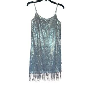 NWT Emerald Sundae Gold Glitter Flapper Style Dress Spaghetti Straps Women's XS